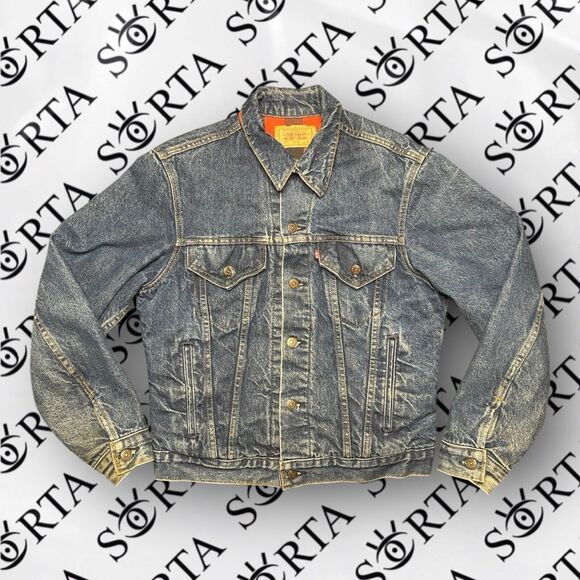 VTG 80s Levi's Flannel Lined Denim Trucker Jacket 70411-0816 Size 40 Faded USA - Picture 1 of 12